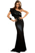 Sexy Black Ruffle One Shoulder Elegant Mermaid Dress